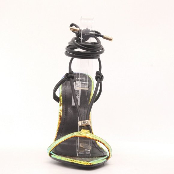 ! NEW ! Mermaid Metallic & Black  Ankle Wrap Heels - Picture 6 of 11